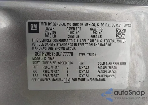 2013 GMC Sierra 1500 Sle z USA, uszkodzony, nr VIN 3GTP2VE73DG177770